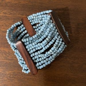 Multi Strand Blue Bead and Wood Bracelet
